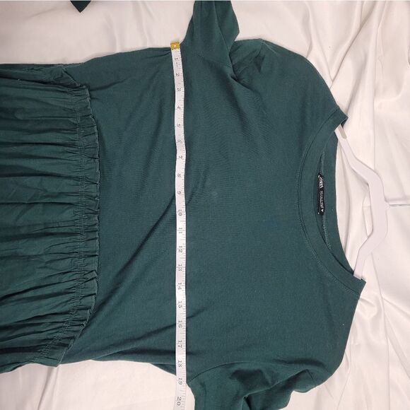 ZARA dress long sleeve forest green mixed media ruffle midi S - Picture 11 of 11